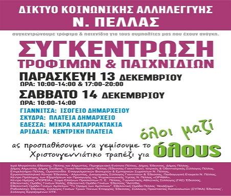 Συγκέντρωση τροφίμων & παιχνιδιών στους Δήμους της Πέλλας